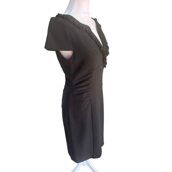 Kay Unger New York Black Hourglass Ruffle V Neck Coctail Dress 6 LBD Medium euc - Picture 5 of 11